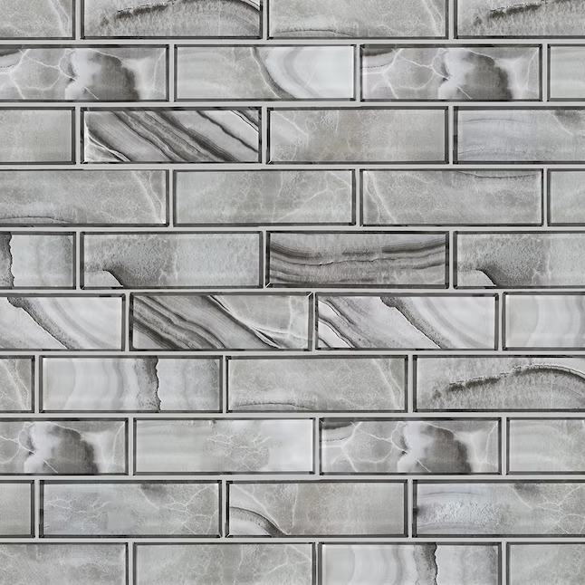 Elida Ceramica Harbor Cove Gray 12-in x 15-in Glossy Glass Subway Mosaic Wall Tile (0.998-sq ft Piece)