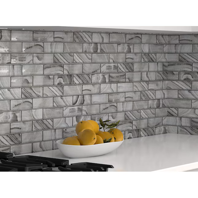 Elida Ceramica Harbor Cove Gray 12-in x 15-in Glossy Glass Subway Mosaic Wall Tile (0.998-sq ft Piece) - Image 5