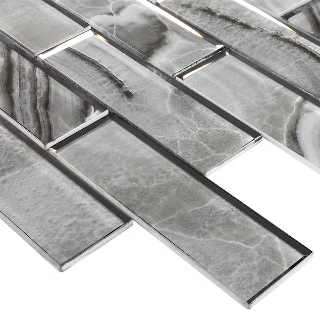 Elida Ceramica Harbor Cove Gray 12-in x 15-in Glossy Glass Subway Mosaic Wall Tile (0.998-sq ft Piece) - Image 4