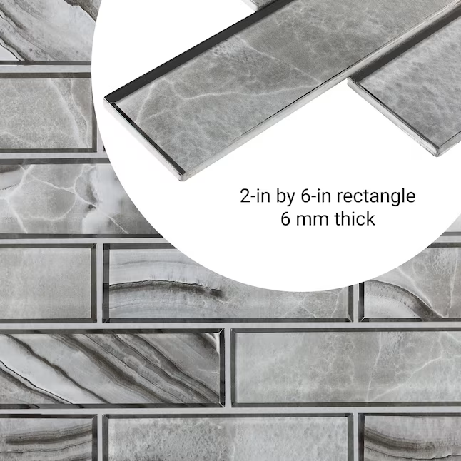 Elida Ceramica Harbor Cove Gray 12-in x 15-in Glossy Glass Subway Mosaic Wall Tile (0.998-sq ft Piece) - Image 3