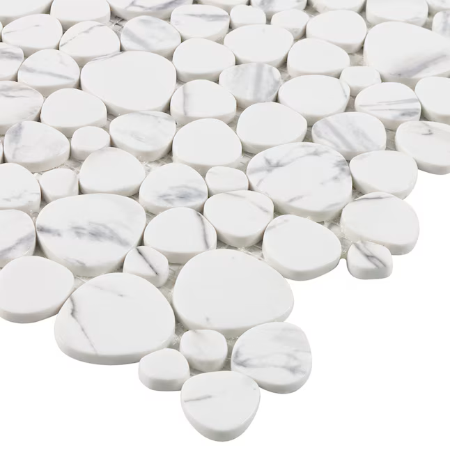 Elida Ceramica Stonescape White Marble 12-in x 12-in Honed Recycled glass Marble look Pebble Mosaic Floor and Wall Tile (1.001-sq ft Piece) - Image 5
