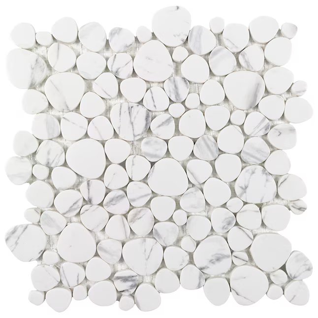 Elida Ceramica Stonescape White Marble 12-in x 12-in Honed Recycled glass Marble look Pebble Mosaic Floor and Wall Tile (1.001-sq ft Piece)