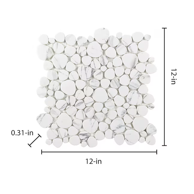 Elida Ceramica Stonescape White Marble 12-in x 12-in Honed Recycled glass Marble look Pebble Mosaic Floor and Wall Tile (1.001-sq ft Piece) - Image 3