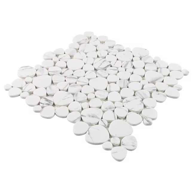 Elida Ceramica Stonescape White Marble 12-in x 12-in Honed Recycled glass Marble look Pebble Mosaic Floor and Wall Tile (1.001-sq ft Piece) - Image 2