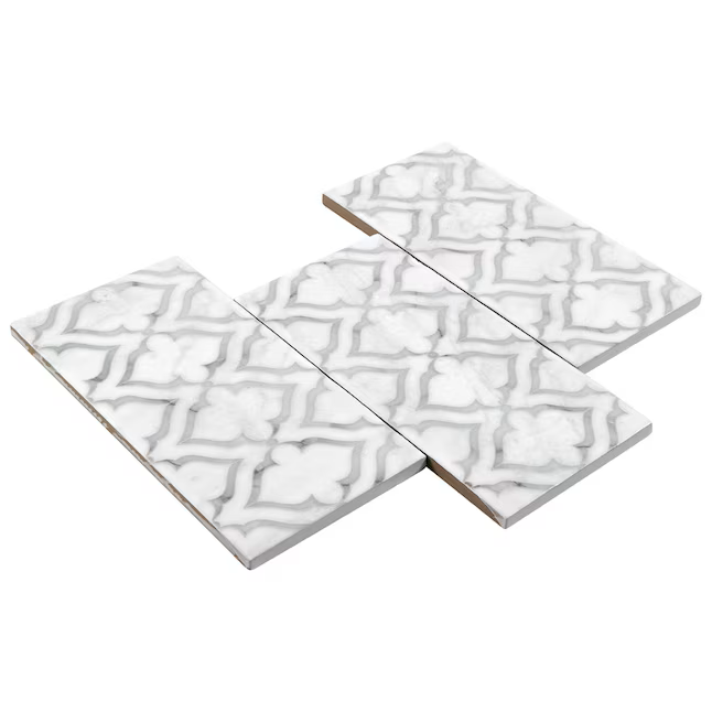 Boutique Ceramic Royal Lane White 4-in x 8-in Matte Porcelain Patterned Arabesque Floor and Wall Tile (0.215-sq ft / Piece) - Image 2