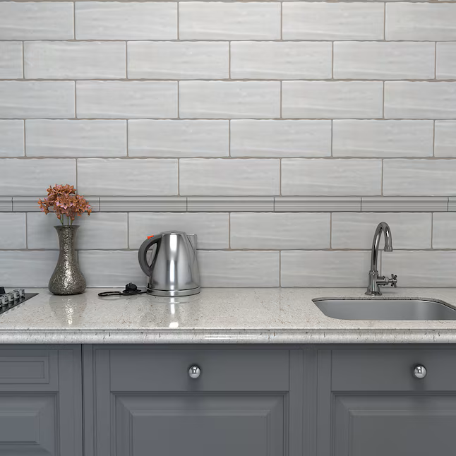 Boutique Ceramic Crafted Silver Crown Moulding 2-in x 12-in Glazed Ceramic Wall Tile (0.16-sq ft / Piece) - Image 3