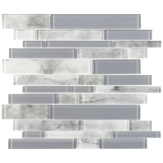 Elida Ceramica Grey 12-in x 14-in Glossy Glass Patterned Linear Mosaic Wall Tile (0.998-sq ft / Piece) - Image 3